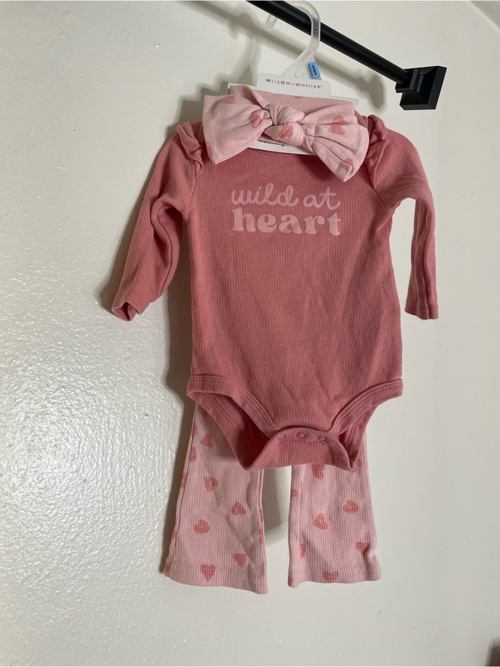 Willow + Whimsy Pink ‘Wild at Heart’ Ribbed Baby Matching Set